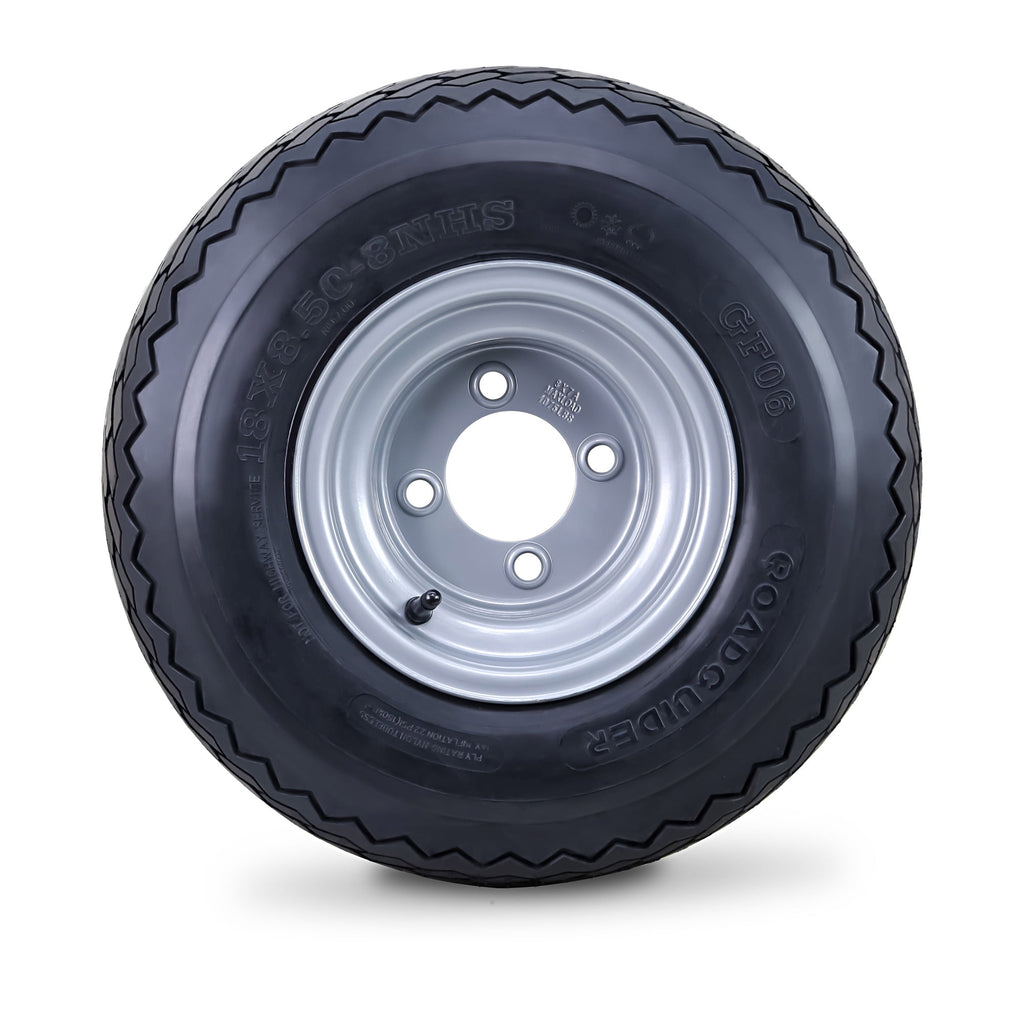 ROADGUIDER Golf Cart Tire Wheel Assembly 18X8.5-8 4-Ply /w 4 Lugs on 4" PCD Silver Rim Installed