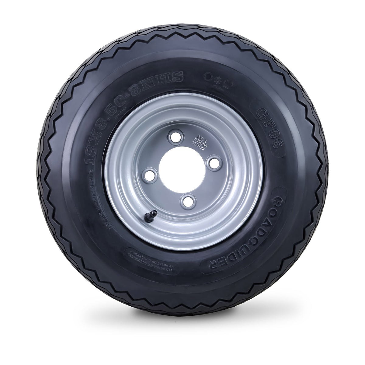 ROADGUIDER Golf Cart Tire Wheel Assembly 18X8.5-8 4-Ply /w 4 Lugs on 4" PCD Silver Rim Installed