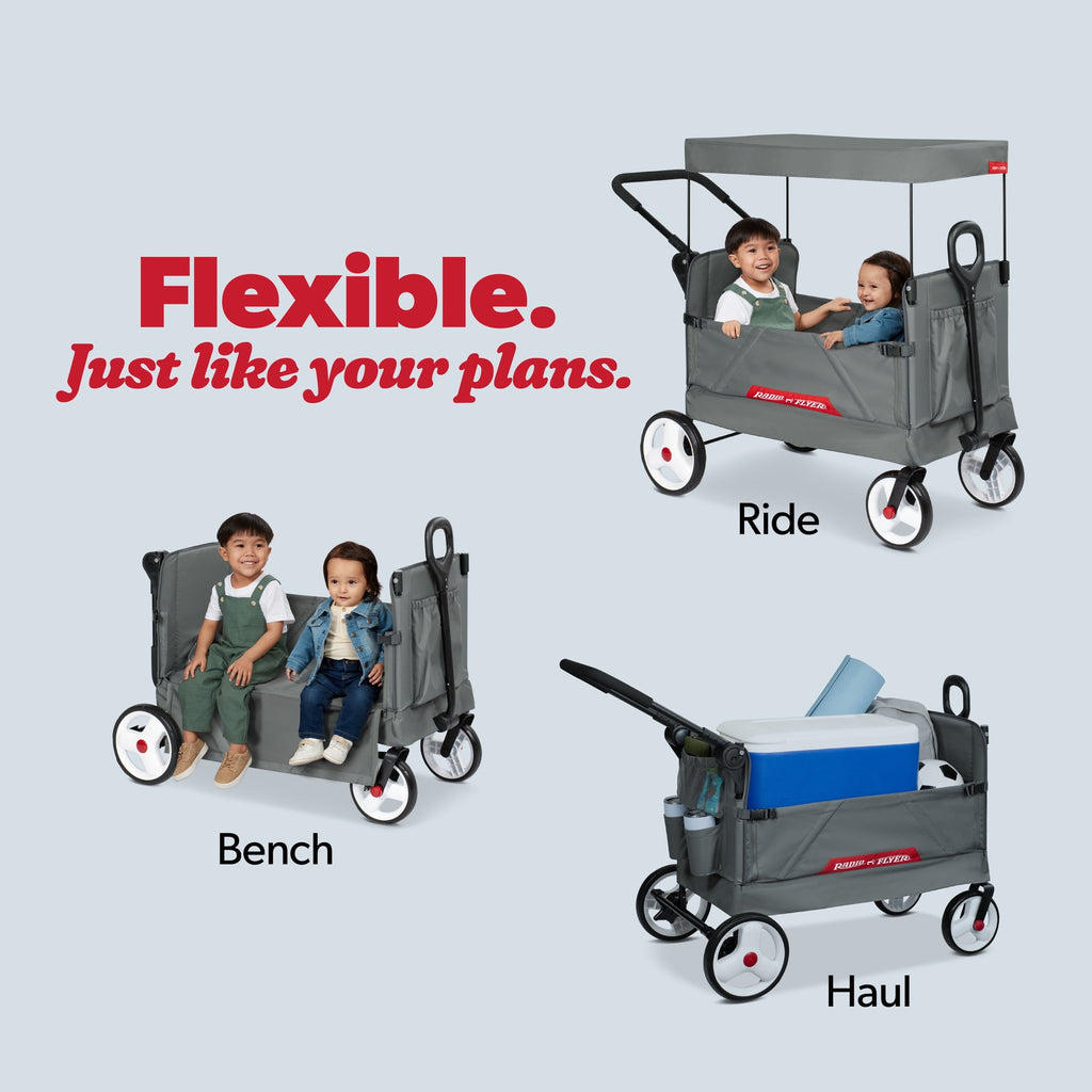 Radio Flyer Compass Kid & Cargo Stroll ‘N Wagon®, Gray Push and Pull Folding Fabric Wagon, for Kids 1 Year and up
