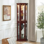 Corner Display Curio Cabinet With Tempered Glass Shelves, Mirrored Back And Built-In Lighting, 69.75H x 21.5W x 16D
