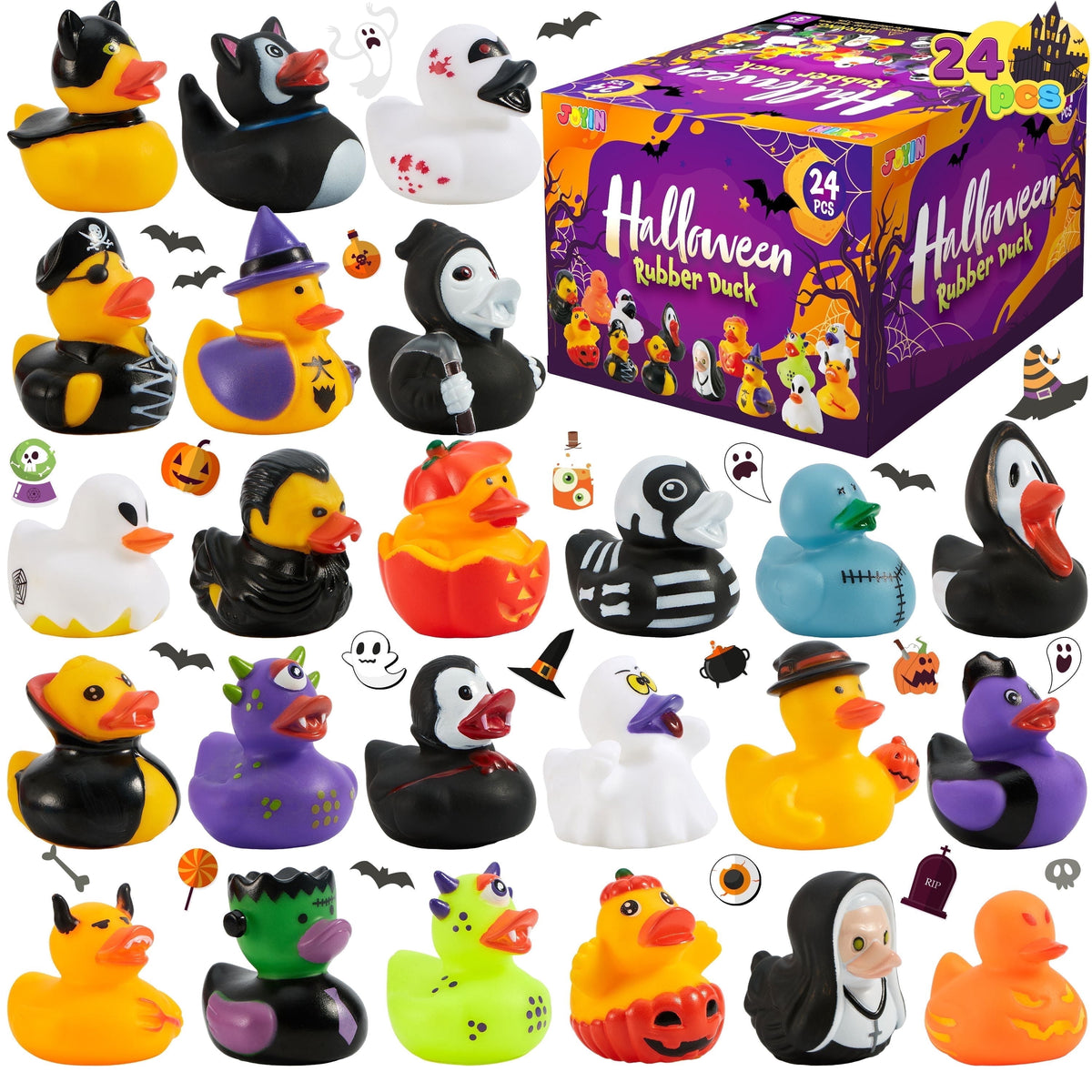 Joyfy 18 PCS Halloween Rubber Ducks for Halloween Goodie Bag Fillers, Trick or Treating Ducky Duck Bulk Toys Party Favors Supplies, Halloween Decorations for Kids Bath Toys