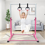 Ainfox Adjustable Kids Gymnastics Kip Bar with Pull Rings for Kids Ages 5-15 Gym Training,Pink