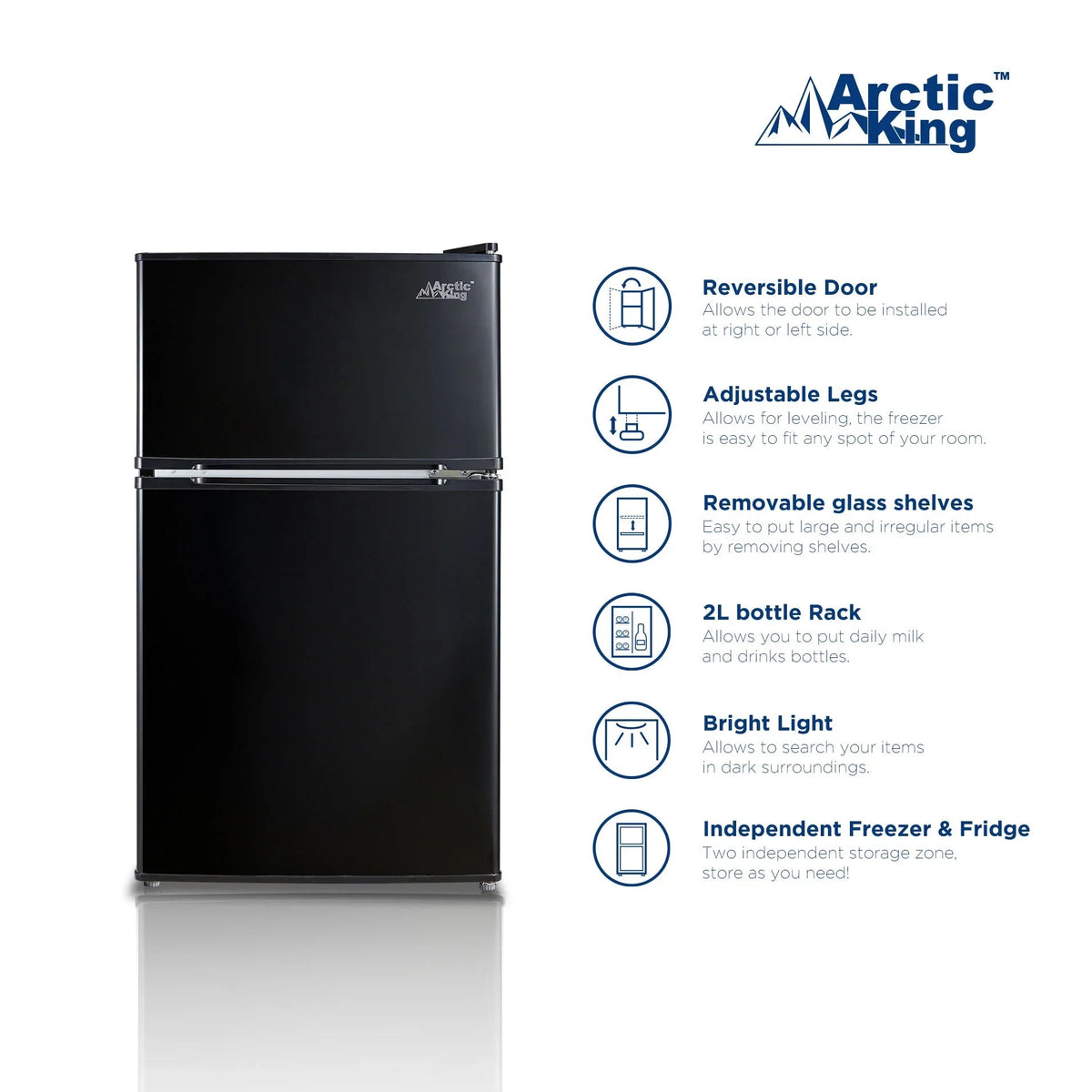 Arctic King Two-Door Mini Fridge With Freezer, 3.2 Cu. Ft., Stainless Steel