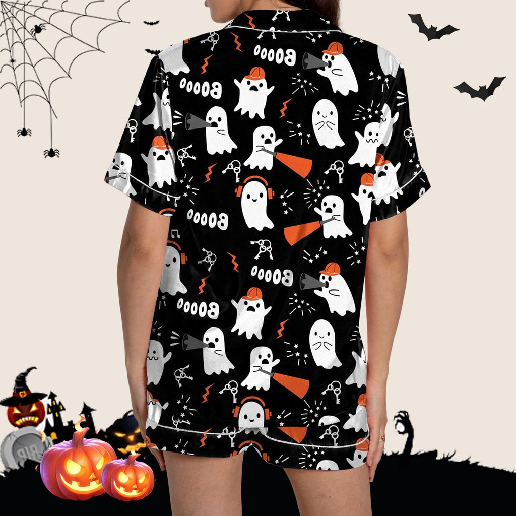ChenYiFH Halloween Pajama Sets For Women 2 Piece Pumpkin Print Shirts And Pajamas Shorts Button Down Short Sleeve Sleepwear Black S