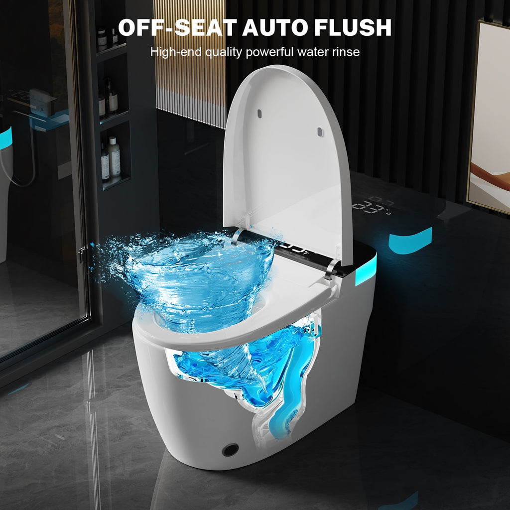 Smart Toilet with Heated Seat & Auto Flushing, Slow Close, Night Light, Remote Control, Water-Saving Siphon Dual Flush, Emergency Flush, UL Certified