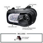 Spec-D Tuning Black LED Strip Projector Headlight Assembly Pair - 2005-2010 Chrysler 300C AWD HEMI SRT-8