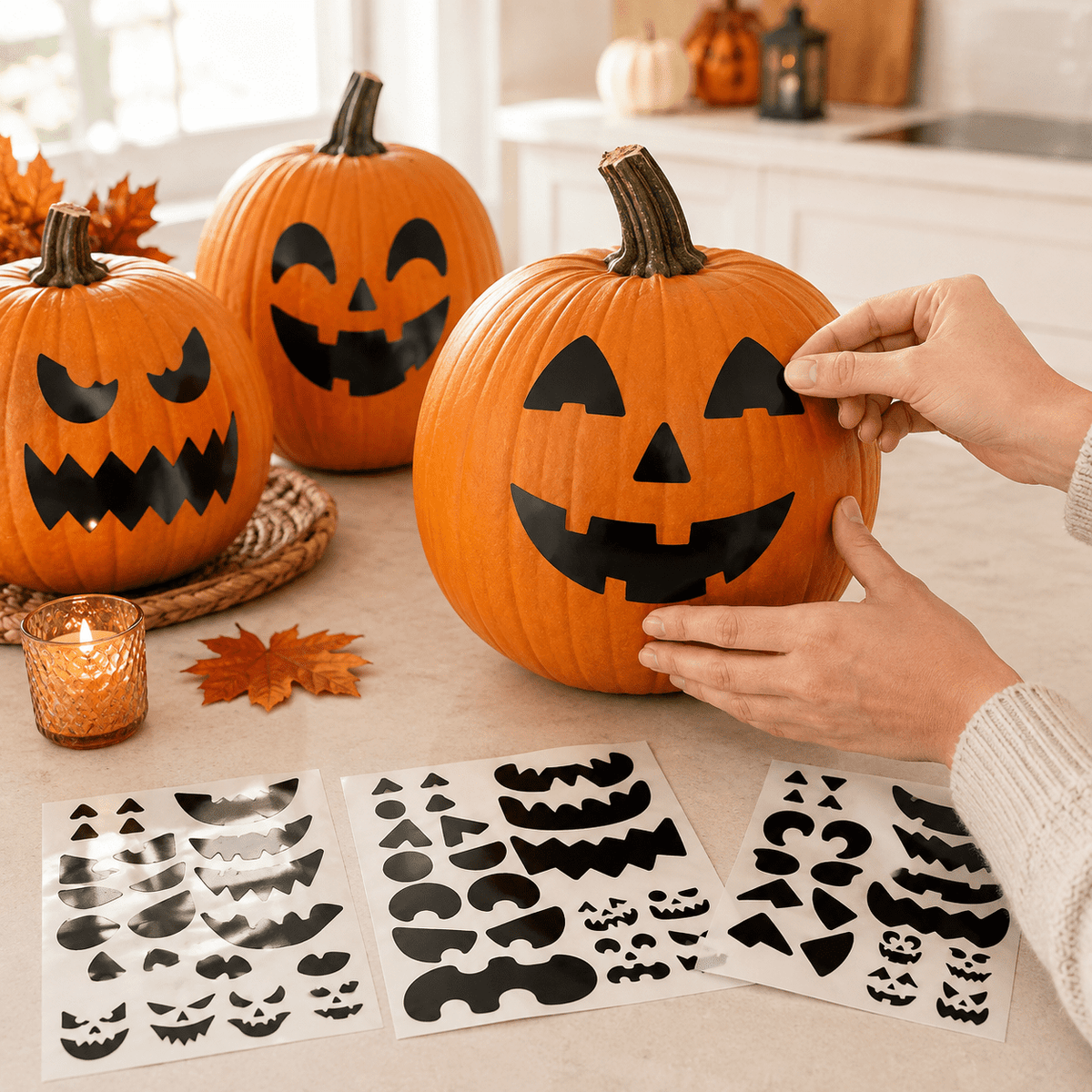 Halloween Pumpkin Carving Kit Pumpkin Carving Stickers Professional Detail Sculpting Tools Double-Side Sculpting Tool for Halloween Decoration