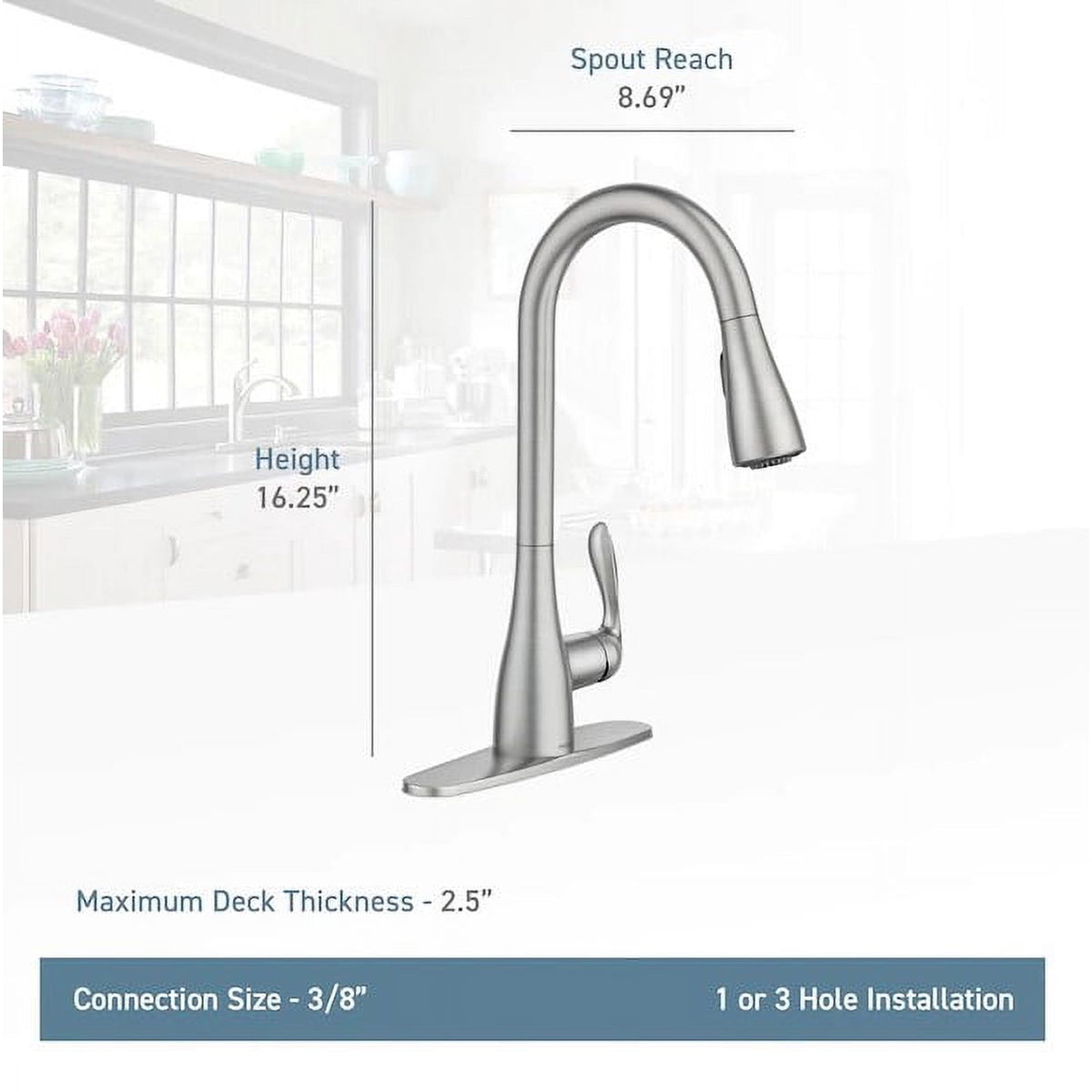 Moen Georgene 87912SRS Spot Resist Stainless Single Handle Pull-down Kitchen Faucet with Sprayer Function (Deck Plate Included)