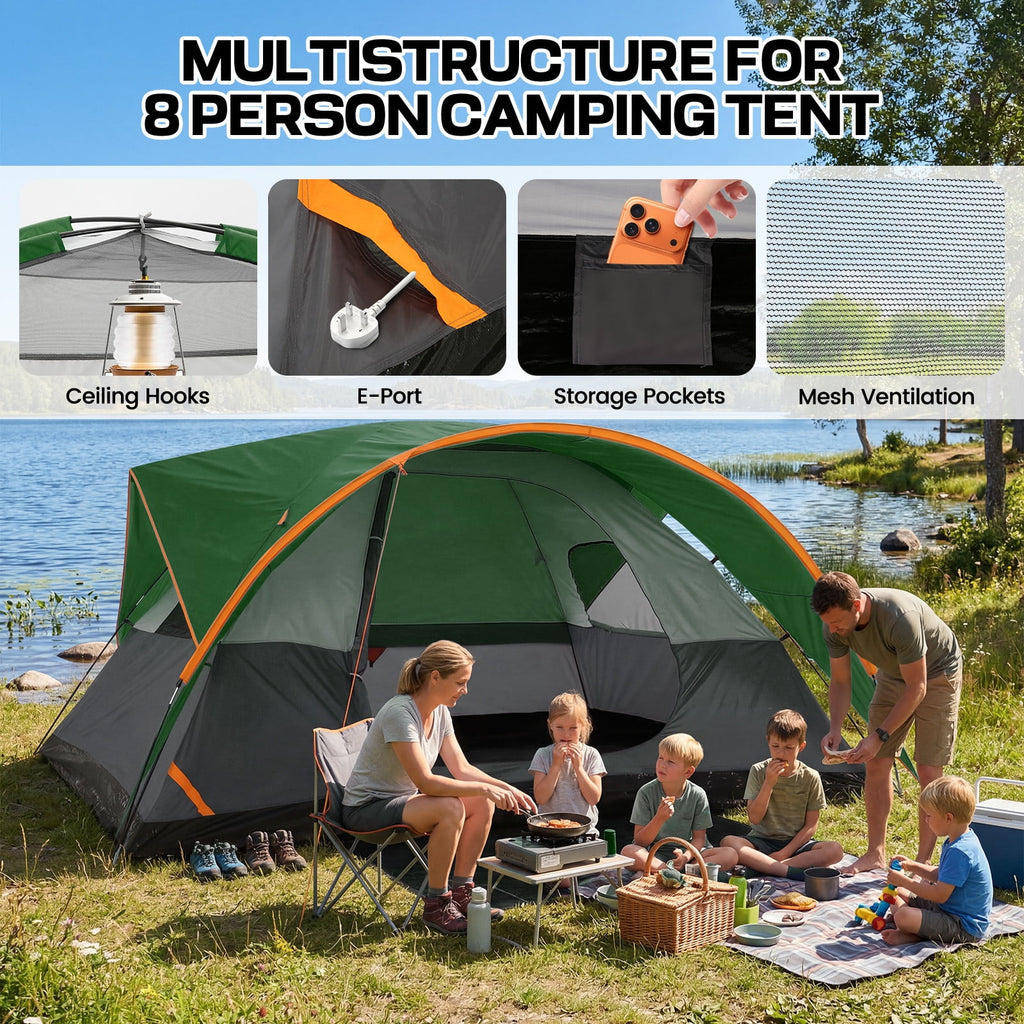 COBIZI 6-8-10 Person Camping Tents with Rainfly, Tent for Camping with Pockets, Waterproof Camp Tent with Mesh Windows, Family Camping Tent For