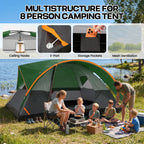 COBIZI 6-8-10 Person Camping Tents with Rainfly, Tent for Camping with Pockets, Waterproof Camp Tent with Mesh Windows, Family Camping Tent For