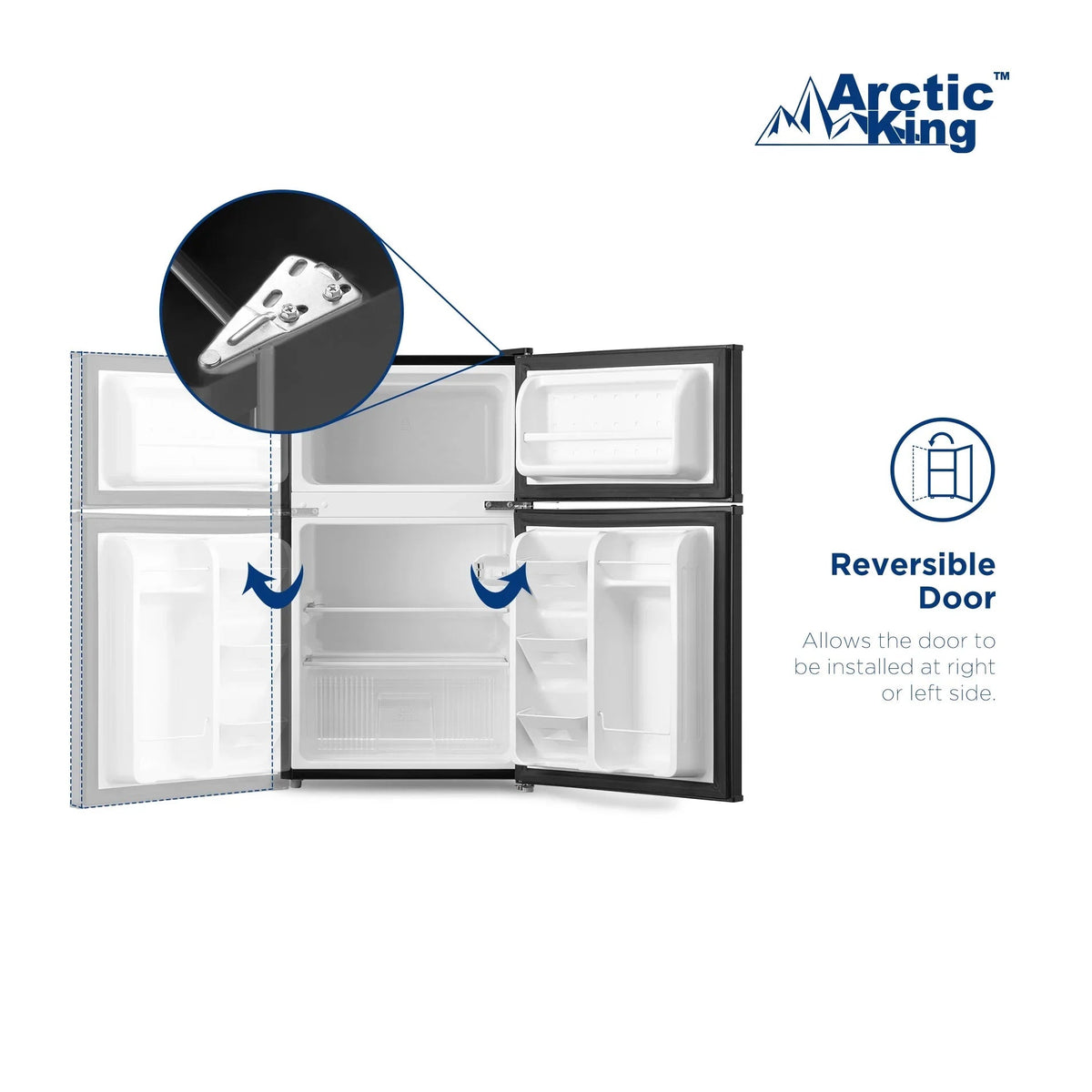 Arctic King Two-Door Mini Fridge With Freezer, 3.2 Cu. Ft., Stainless Steel