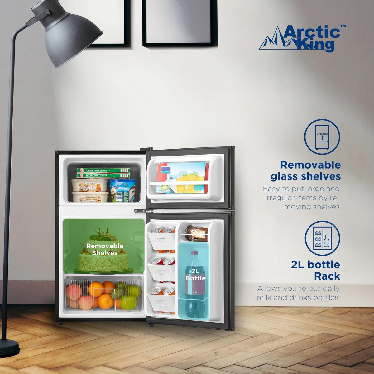 Arctic King Two-Door Mini Fridge With Freezer, 3.2 Cu. Ft., Stainless Steel