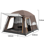 KFeng 12 Person Camping Tent, 2 Rooms, 3 Mesh Doors, 3 Mesh Windows, Brown