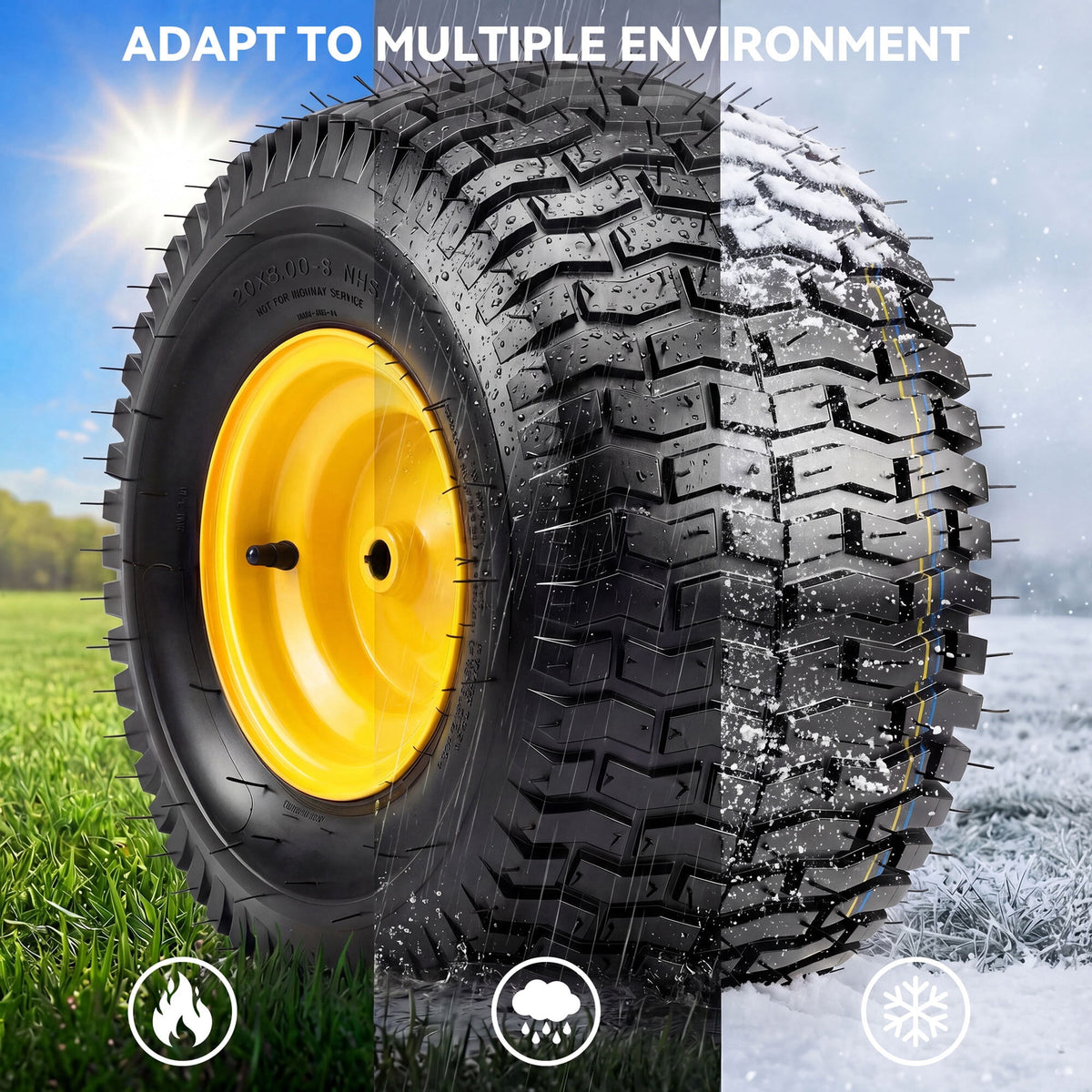 Dextrus Set of 2 20x8.00-8 Lawn Mower Tire & Wheel Assembly, Heavy Duty 4 Ply Tubeless Front Replacement Tires, 960 LBS Max Load for Riding Lawn