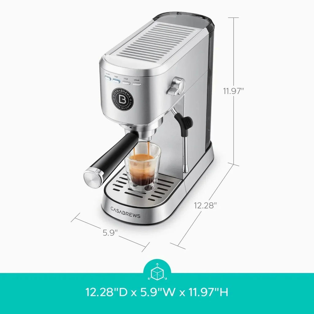 CASABREWS Espresso Machine With 20-Bar Pressure, 34 oz Water Tank, Milk Frother, Silver - 5418Basic