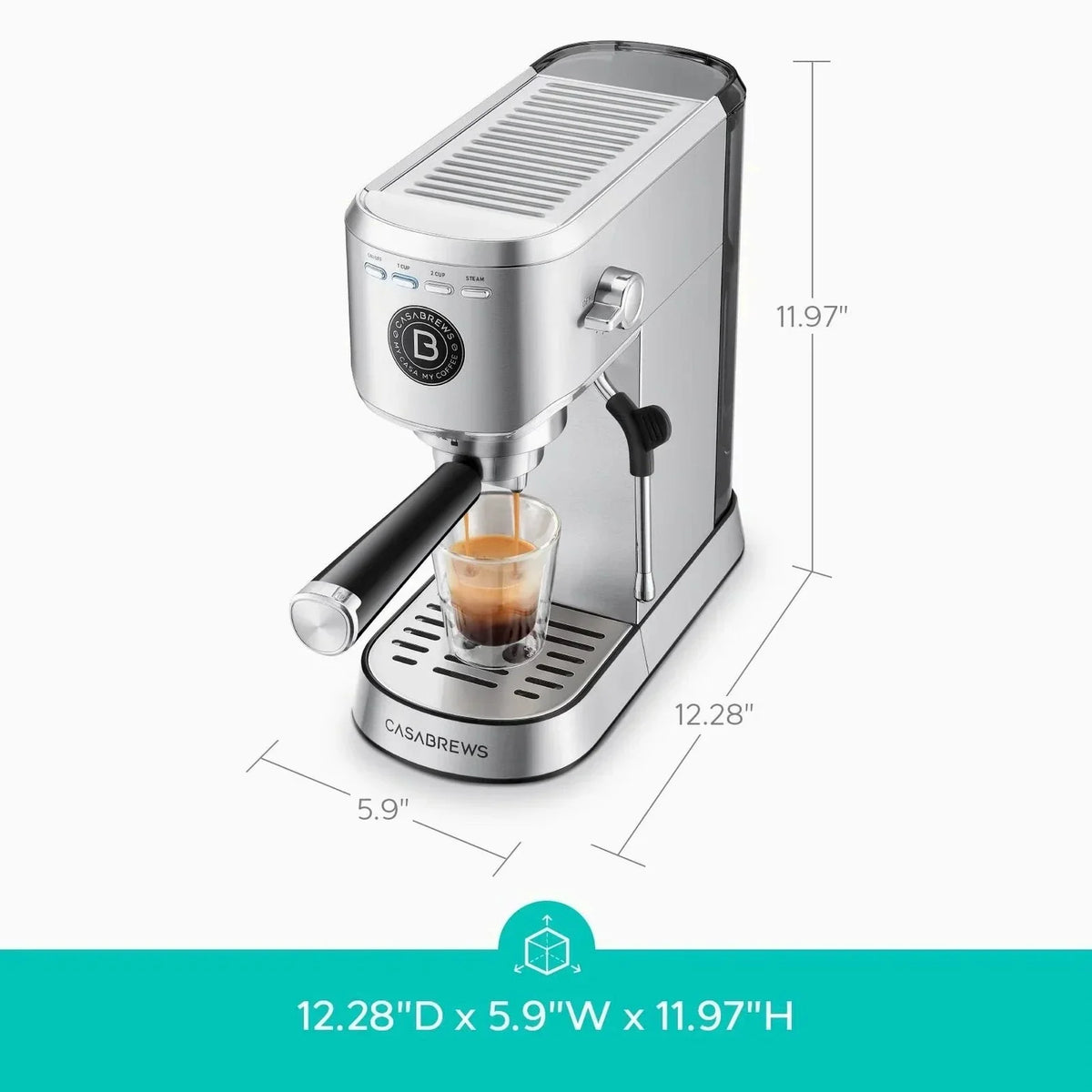CASABREWS Espresso Machine With 20-Bar Pressure, 34 oz Water Tank, Milk Frother, Silver - 5418Basic