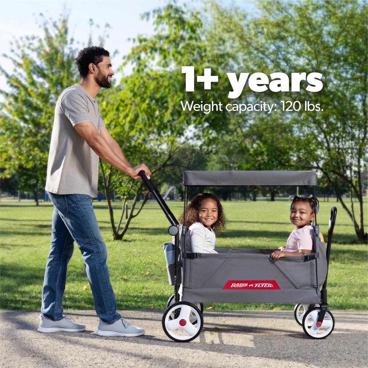 Radio Flyer Compass Kid & Cargo Stroll ‘N Wagon®, Gray Push and Pull Folding Fabric Wagon, for Kids 1 Year and up
