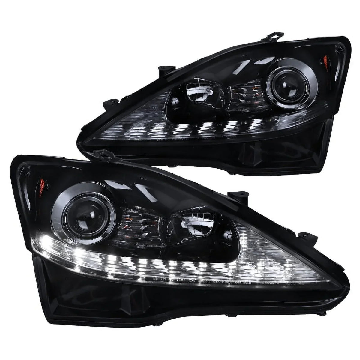 Spec-D Tuning Glossy Black Smoke Projector Headlights Sequential LED For 2006-2009 IS250 - Left + Right Pair