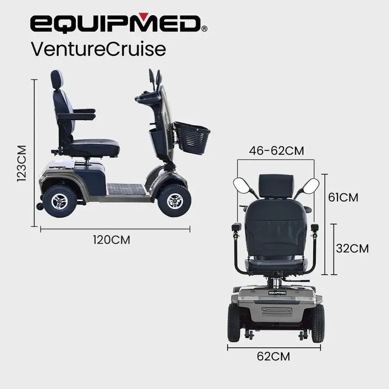 Equipmed Mobility Scooter, 30 km Range, 180 kg Capacity - VentureCruise Series S-XXL