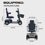 Equipmed Mobility Scooter, 30 km Range, 180 kg Capacity - VentureCruise Series S-XXL