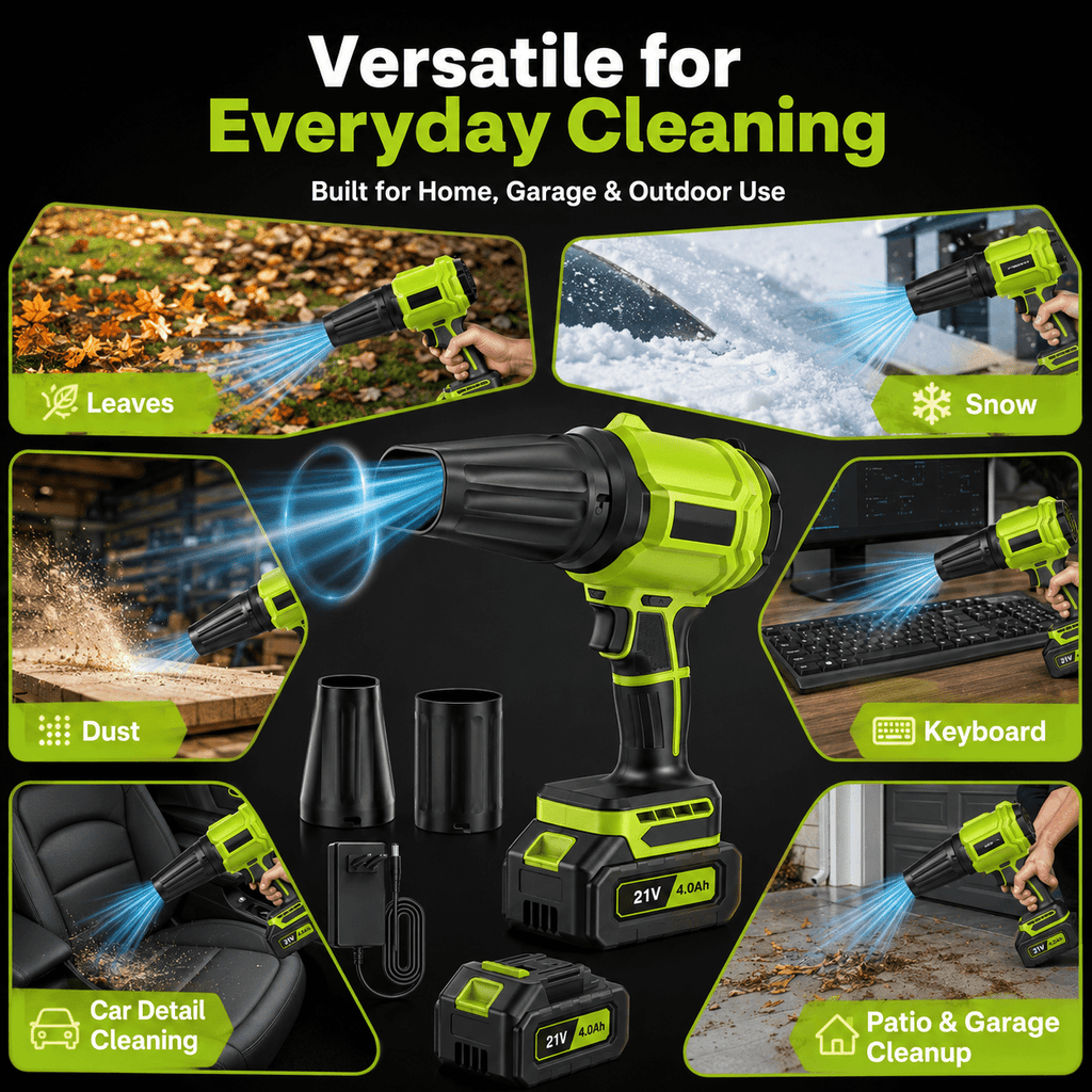 Cordless Leaf Blower with 2x 4.0Ah Batteries, 980,000 RPM Handheld Electric Leaf Sweeper, Lightweight Blower for Patio Cleaning, Lawn Care, Dust and