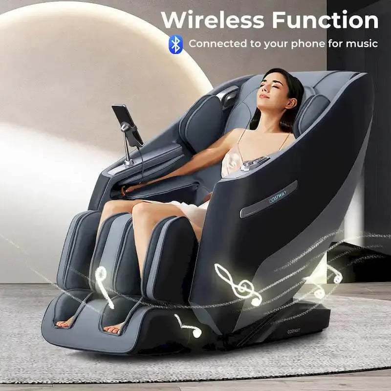 Costway Full-Body SL-Track Zero Gravity Massage Chair - Black + Grey/White + Grey
