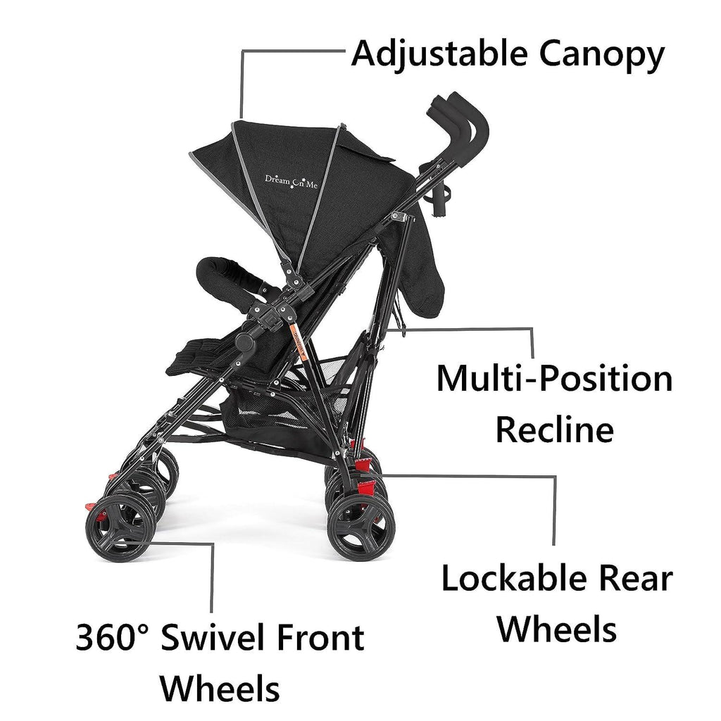 Dream On Me Volgo Twin Umbrella Stroller, Black - 446-BLK