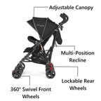 Dream On Me Volgo Twin Umbrella Stroller, Black - 446-BLK