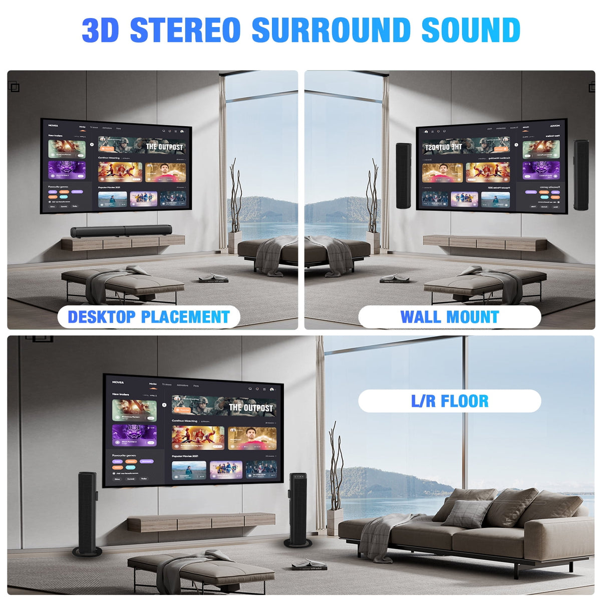 Sound Bar for Smart TV, 100W Bluetooth 5.3 Soundbar, 2-in-1 Detachable Sound Bar for TV, ARC/Optical/AUX, Surround Sound System for TV, Home Theater