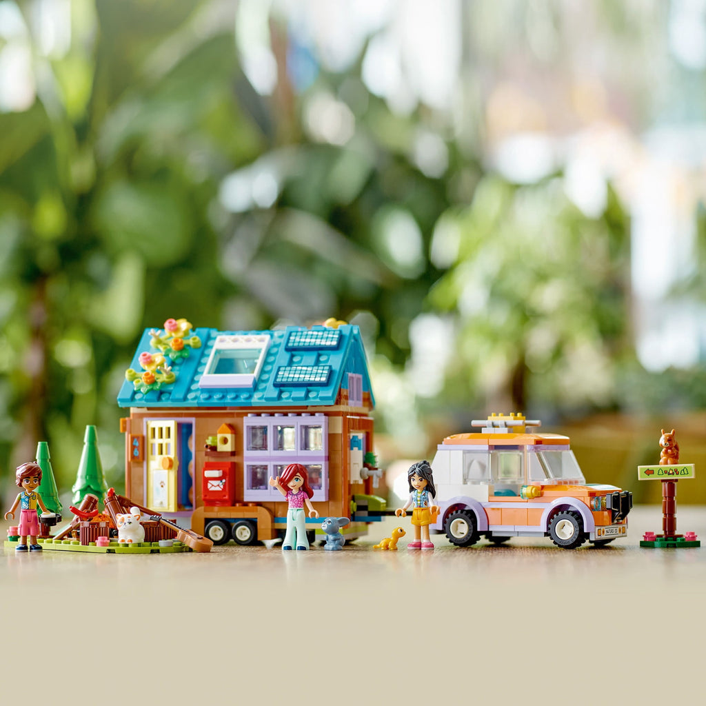 LEGO Friends Mobile Tiny House 41735, Forest Camping Dollhouse Pretend Play Set with Toy Car, Includes Leo & Liann Friendship Mini-Dolls, Gift Idea