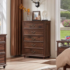 Joaxswe Farmhouse 5 Drawer Dresser, 31.5in W x 15.74in D x 44.9in H, Brown