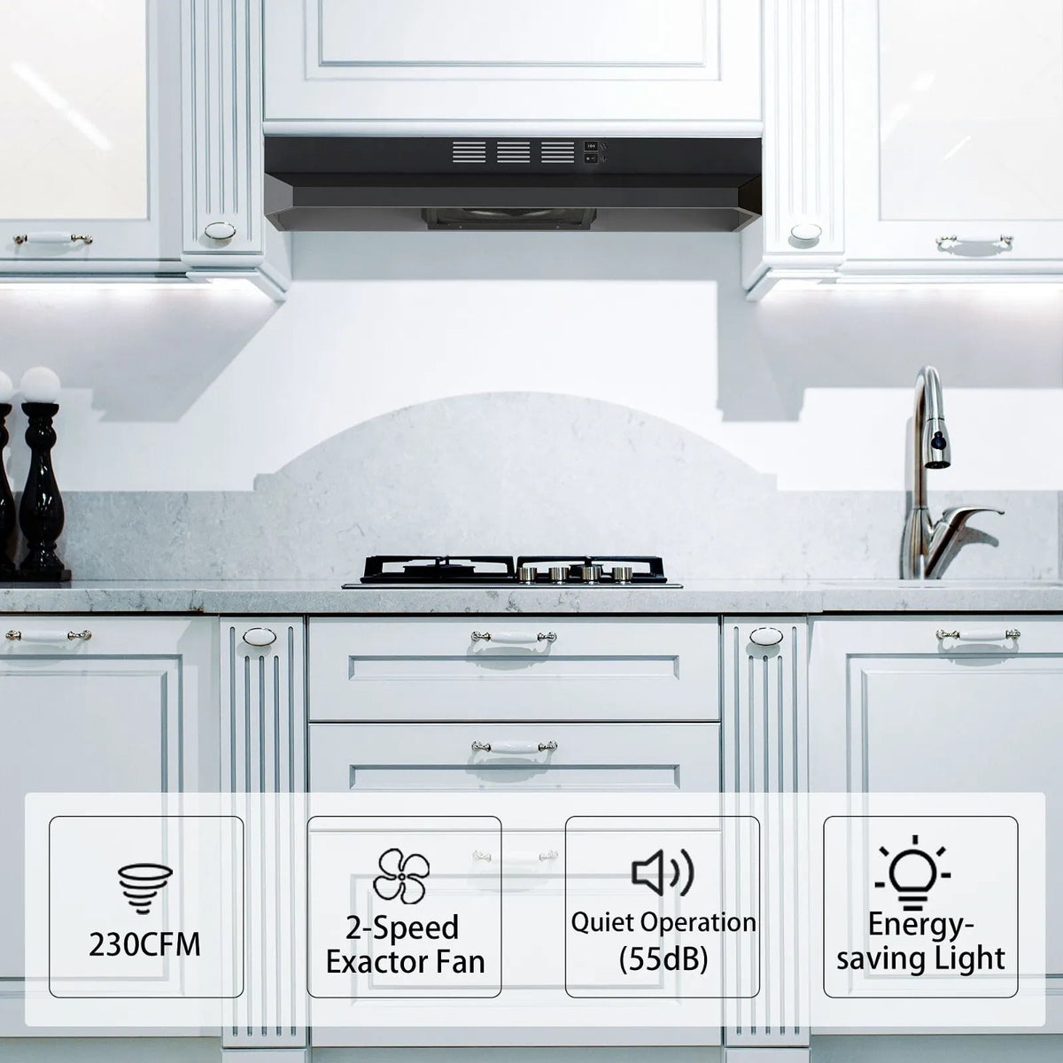 SNDOAS 30 inch Under Cabinet Range Hood Kitchen Cooking Vent 230CFM with Led Light Convertible,Black