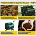 HomGarden 53-Gal Composting Tumbler Dual Chamber Rotating Compost Bin W Sliding Doors & Handle, BPA Free for Outdoor Garden