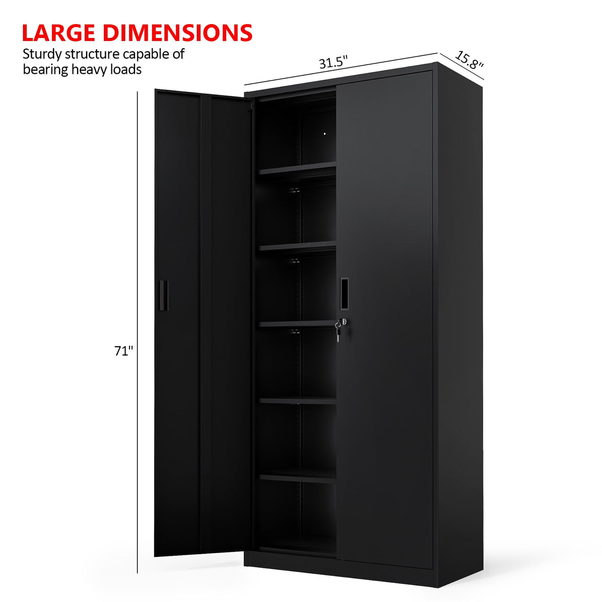 Ktaxon 71"H Metal Garage Storage Cabinet, Heavy Duty Steel Utility Locker with 5 Adjustable Shelves, for Home, Office, Warehouse, Garage, Black