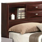Panel-Style Queen Bookcase Bed With Built-In Drawers - Warm Brown Finish