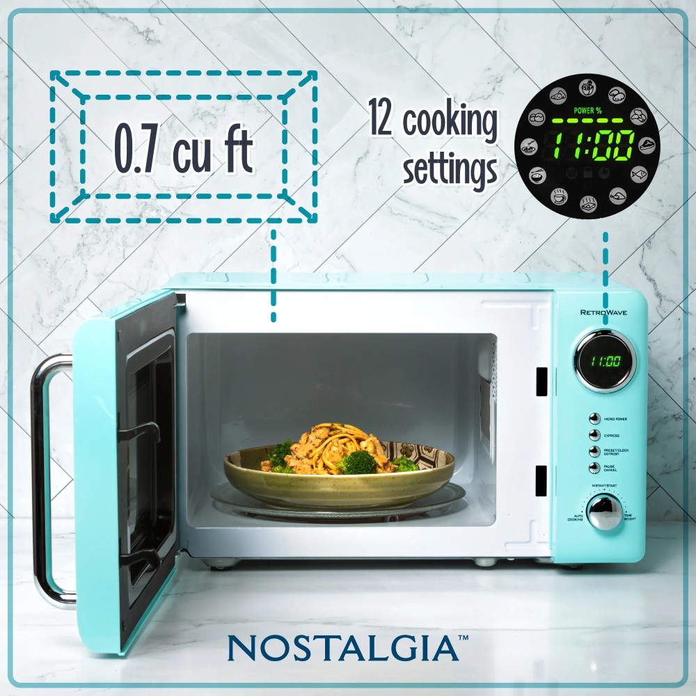 Nostalgia 0.7 Cu Ft 700W Countertop Microwave Oven - Aqua
