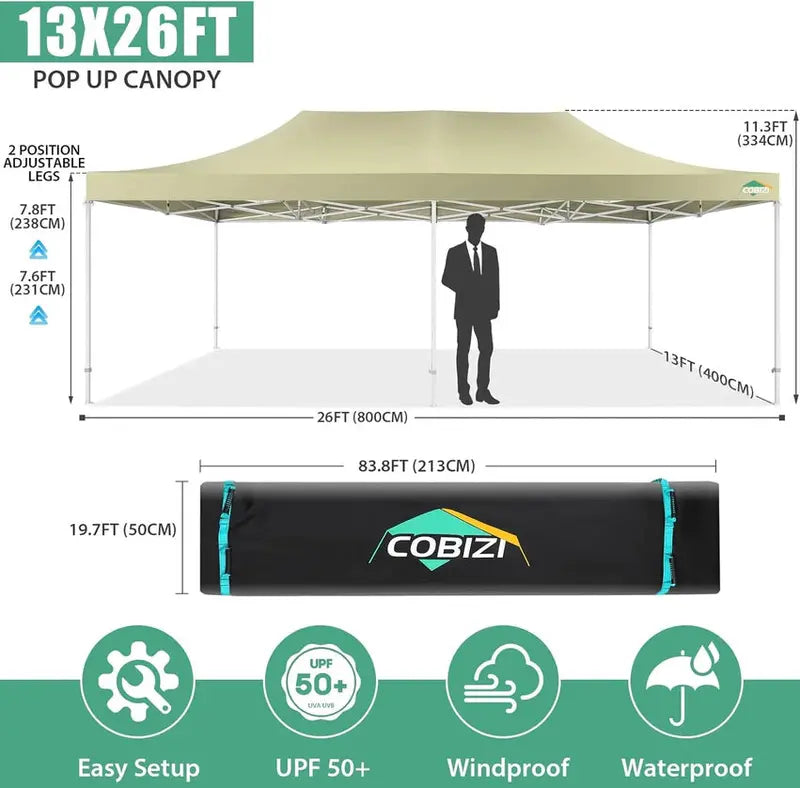 COBIZI 10x20 ft Commercial Pop-Up Canopy Tent With 6 Sidewalls And Roller Bag