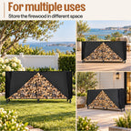 SPECSTAR 8ft Heavy Duty Indoor Outdoor Firewood Storage Log Rack with Cover Combo Set Black