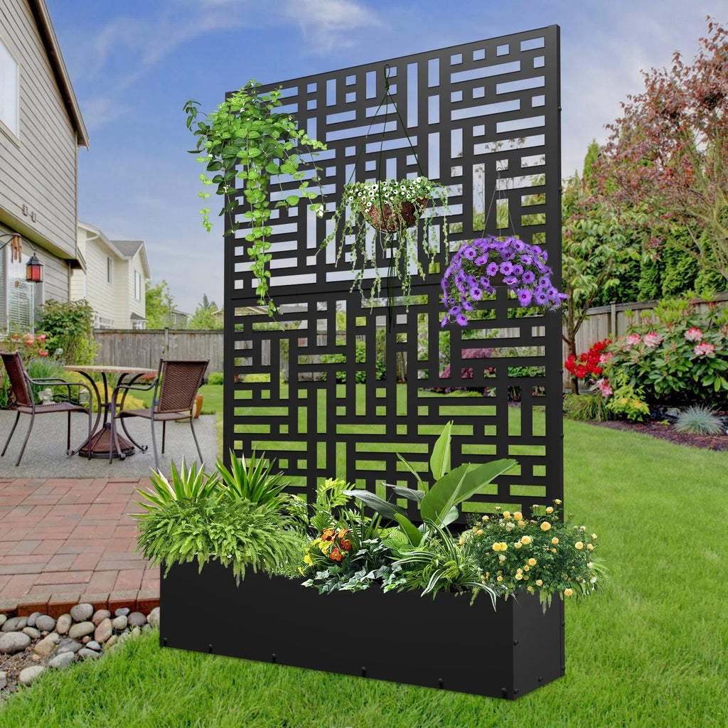 FOOWIN 71 in H Metal Trellis Planter Raised Garden Bed With Drainage Hole, Black