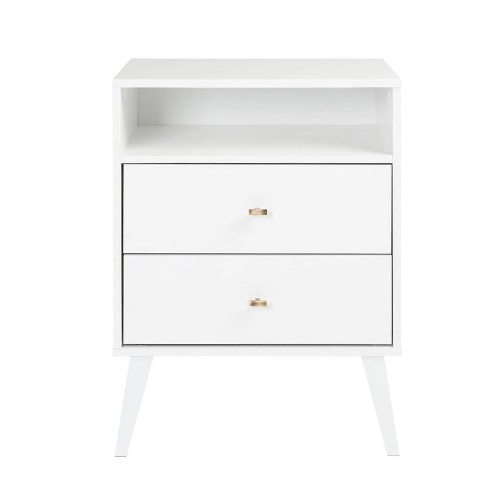 Prepac Milo 2-Drawer Tall Nightstand With Open Shelf, White