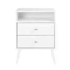 Prepac Milo 2-Drawer Tall Nightstand With Open Shelf, White