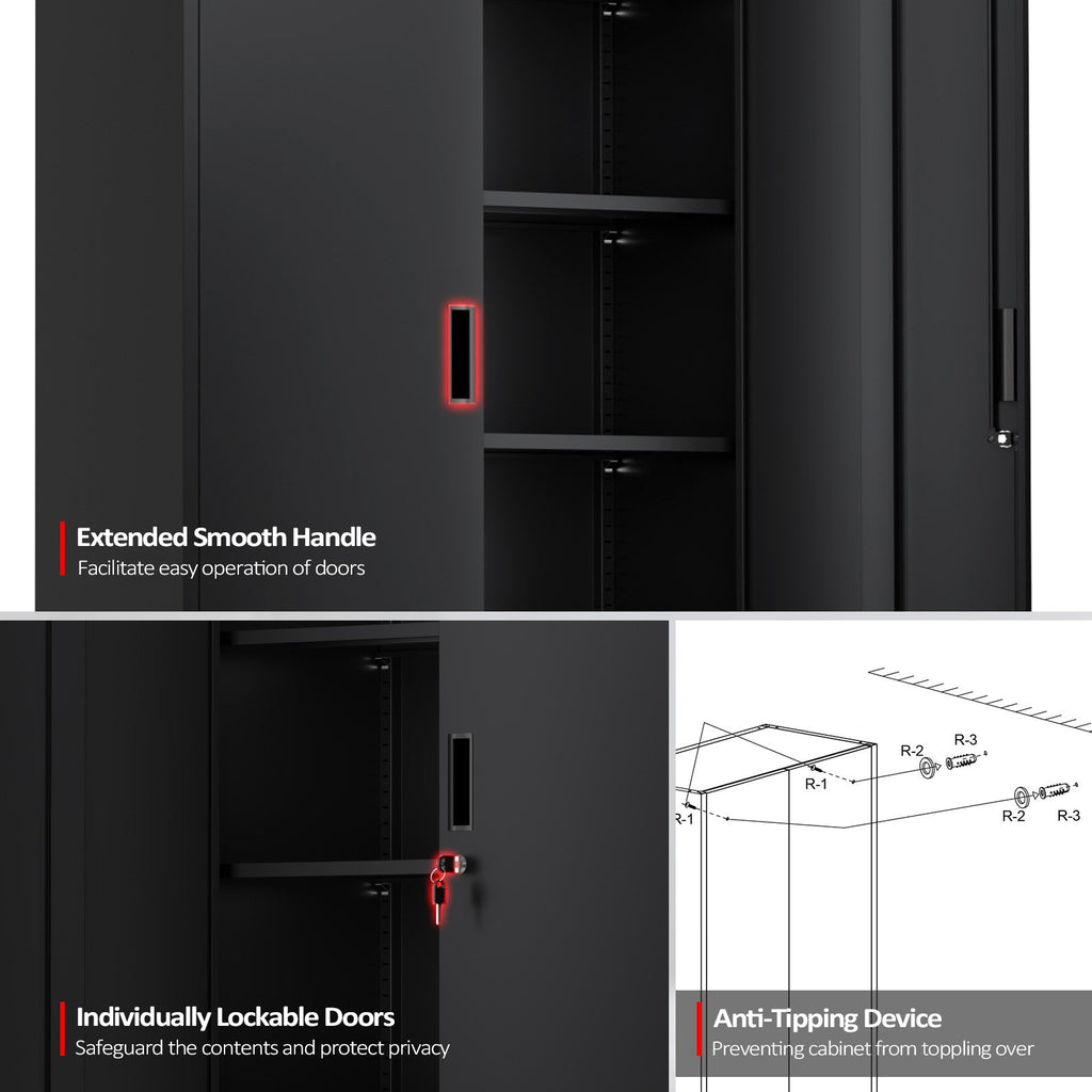 Ktaxon 71"H Metal Garage Storage Cabinet, Heavy Duty Steel Utility Locker with 5 Adjustable Shelves, for Home, Office, Warehouse, Garage, Black
