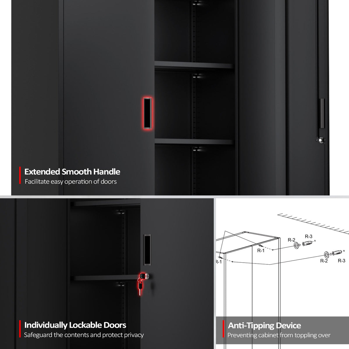 Ktaxon 71"H Metal Garage Storage Cabinet, Heavy Duty Steel Utility Locker with 5 Adjustable Shelves, for Home, Office, Warehouse, Garage, Black