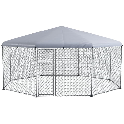 PawHut Metal Chicken Coop Run With Waterproof Anti-UV Cover, 17 ft x 15.7 ft x 9 ft