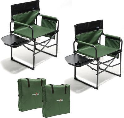 Folding Camping Chairs With Side Tables And Storage Bags - 2 Pcs