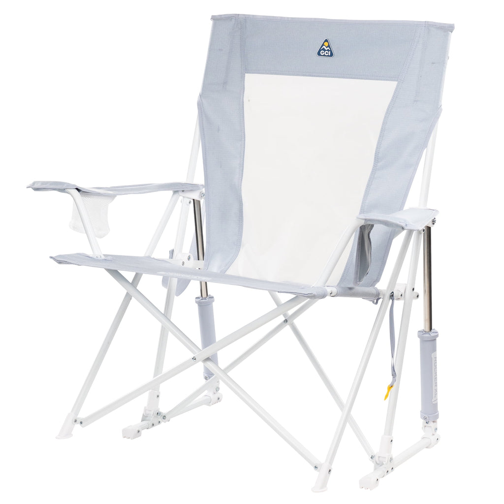 GCI Outdoor Comfort Pro Rocker XL Oversized Rocking Camping Chair with Cup Holder, Heathered Light Blue