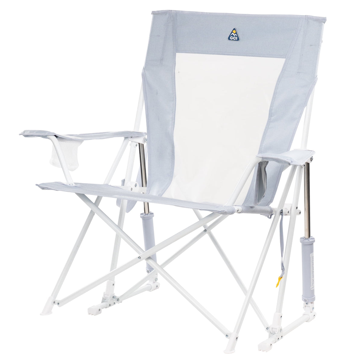 GCI Outdoor Comfort Pro Rocker XL Oversized Rocking Camping Chair with Cup Holder, Heathered Light Blue