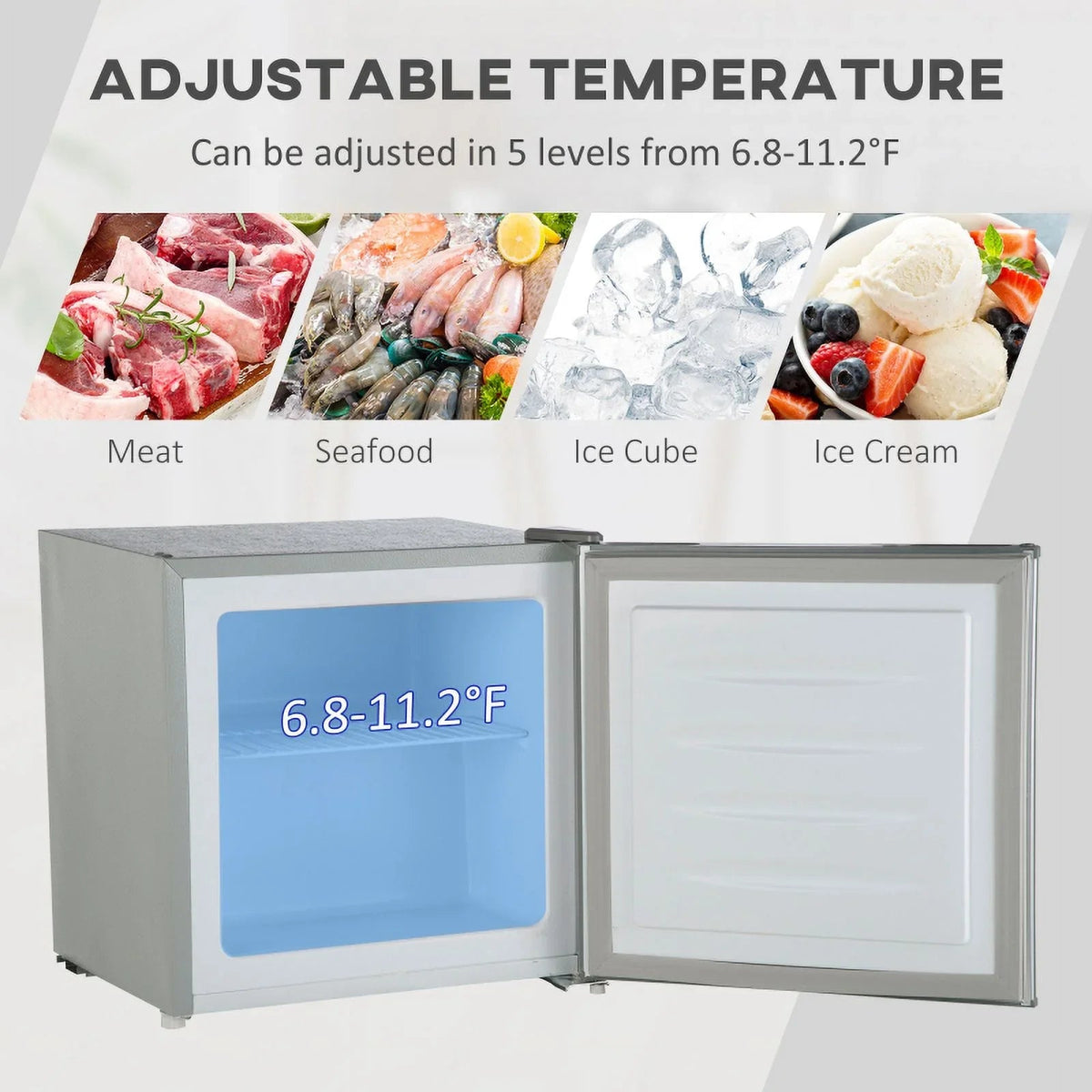 HOMCOM Countertop Upright Mini Freezer, 1.1 Cu.Ft, Gray - 05