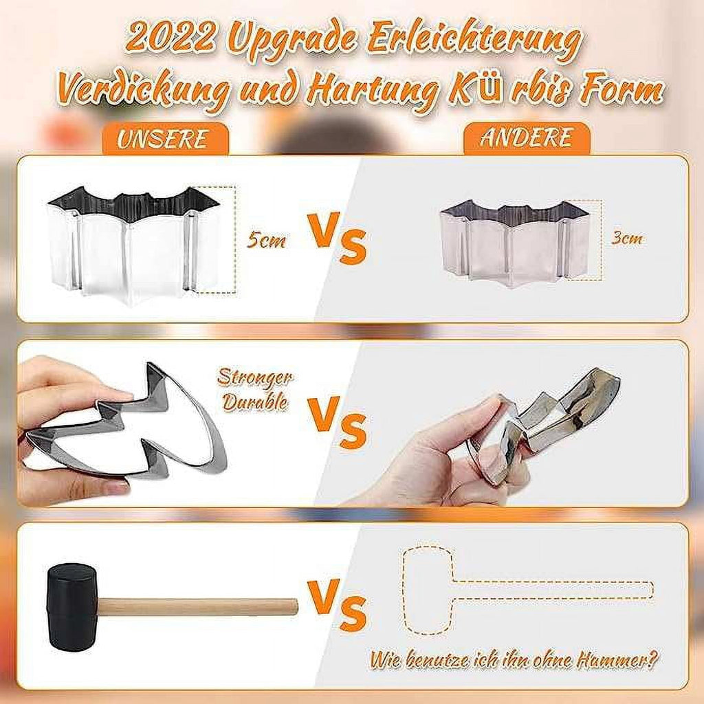 15 Pieces Halloween Pumpkin Carving Kit + Hammer, Professional Stainless Steel Carving Punchers Tools Set, Pumpkin Cutting Sculpting Tool for Halloween Decoration Jack-O-Lanterns