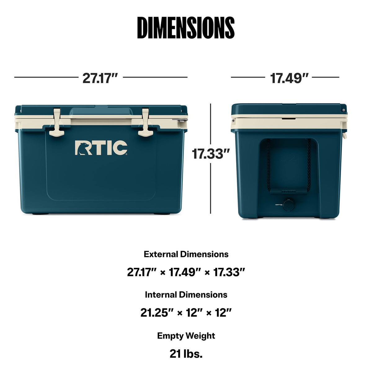 RTIC 52 Qt 76-Can Ultra-Light Ice Chest Cooler, Marine/Canvas